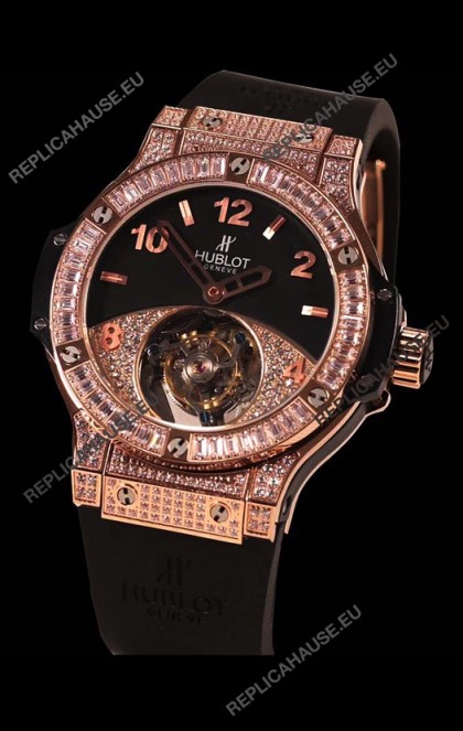 Hublot Tourbillon Solo Bang Sapphires Pink Gold Swiss Watch