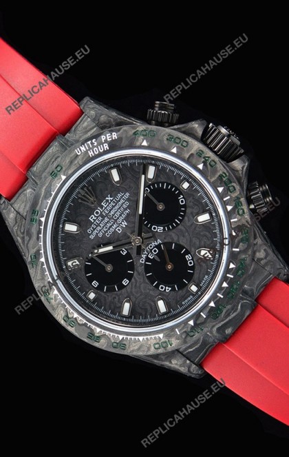 Rolex Daytona DiW Forged Cabon Casing 1:1 Mirror Replica with Red Strap 