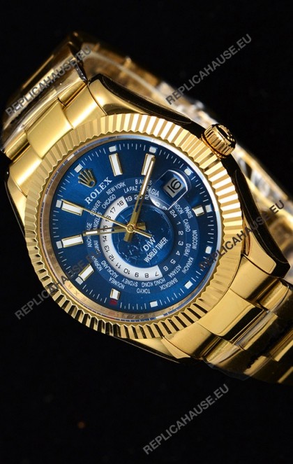 Rolex SkyDweller Swiss Watch in 18K Yellow Gold Case - DIW Edition Blue Dial 