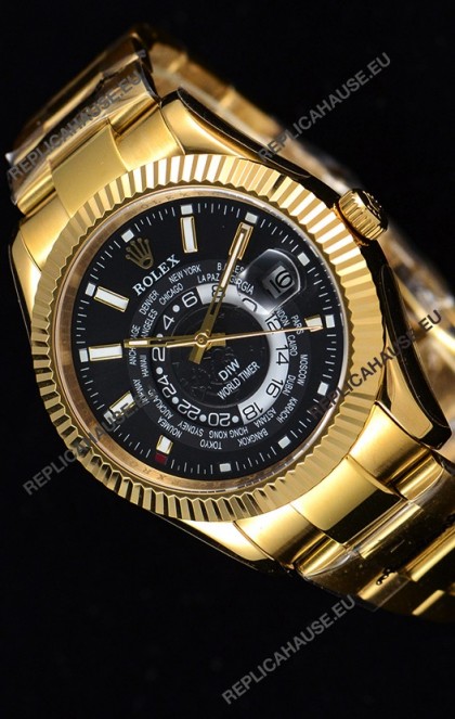 Rolex SkyDweller Swiss Watch in 18K Yellow Gold Case - DIW Edition Black Dial 