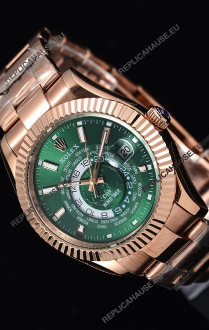 Rolex SkyDweller Swiss Watch in 18K Rose Gold Case - DIW Edition Green Dial 