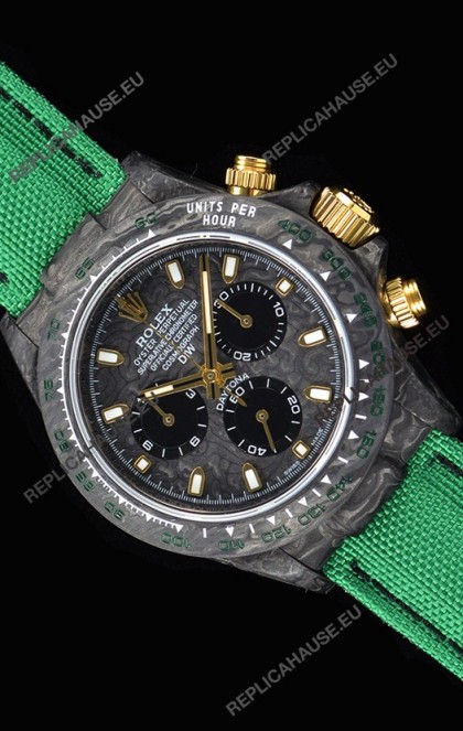 Rolex Daytona DiW Forged Cabon Casing 1:1 Mirror Replica with Green Nylon Strap 