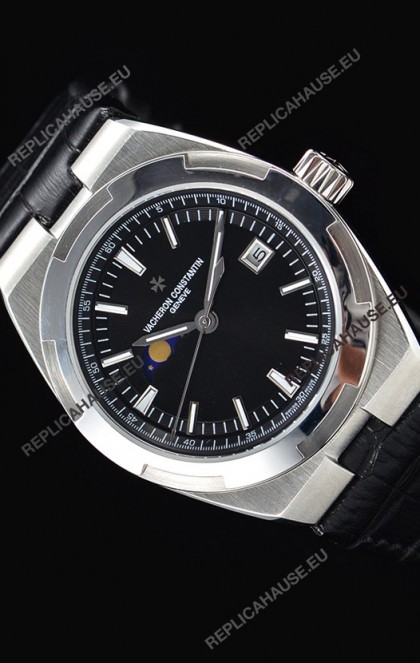 Vacheron Constantin Overseas MoonPhase Stainless Steel Swiss Watch in Black Dial
