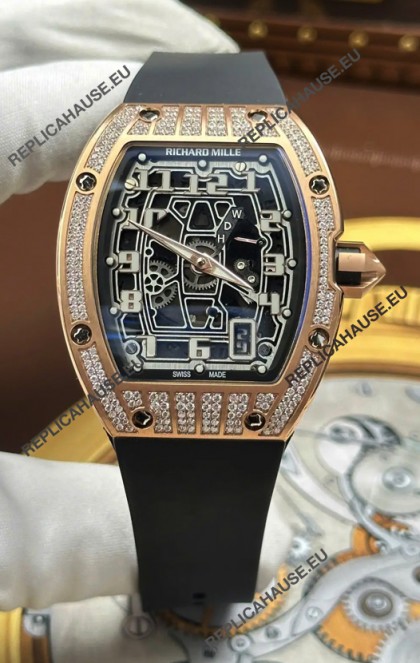 Richard Mille RM67-01 Extra-Flat Rose Gold Diamonds Studded Super Clone Watch 