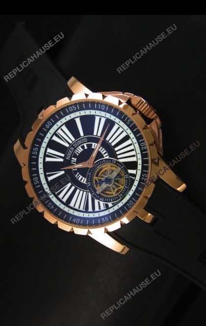Roger Dubuis Excalibur Tourbillon Watch - Rose Gold Plating Black Dial