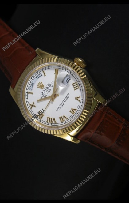 Rolex Day Date 36MM Yellow Gold Swiss Replica Watch - White Dial
