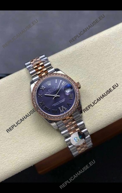 Rolex Super Clone Datejust 31MM Purple Dial Rose Gold Super Clone Watch 