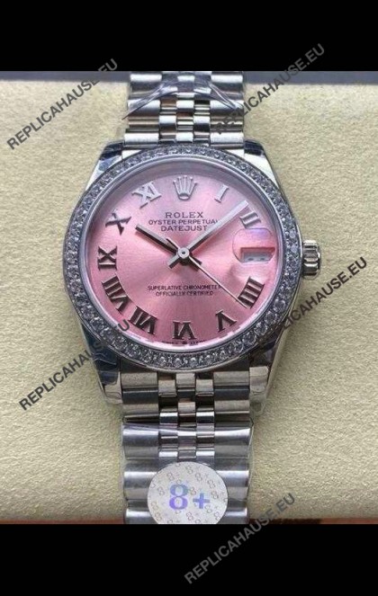 Rolex Super Clone Datejust 31MM Pink Roman Dial Steel Case Super Clone Watch 