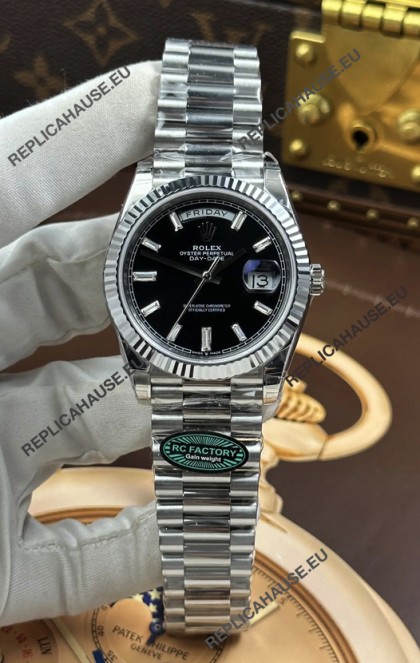 Rolex Day Date 228236 Stainless Steel Black Crystal Dial Super Clone Watch 
