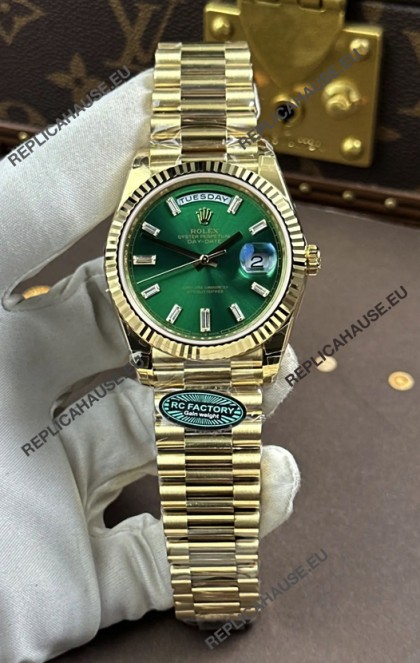 Rolex Day Date 228238 Yellow Gold Green Crystal Dial Super Clone Watch 