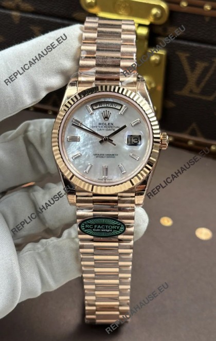 Rolex Day Date 228236 Rose Gold Pearl Dial Super Clone Watch 