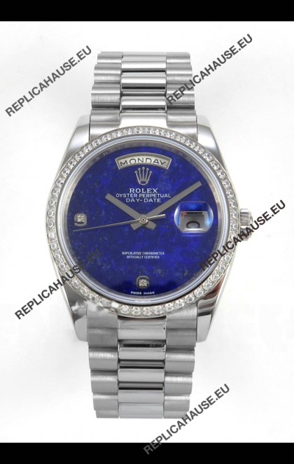 Rolex Day Date Blue Lapis Dial Diamonds Bezel 36MM Swiss Replica Watch 