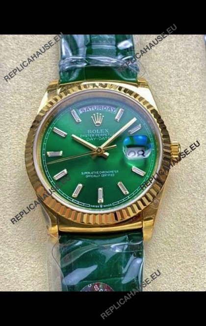 Rolex Day Date 128238 Yellow Gold Green Crystal Dial Super Clone Watch 