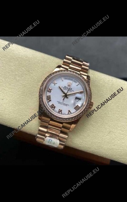 Rolex Day Date 128345RBR Rose Gold White Dial Super Clone Watch 