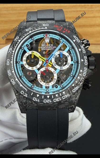 Rolex Daytona DiW Skeleton Carbon Casing Oysterflex Super Clone Watch 