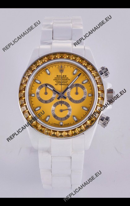 Rolex Daytona AET White Ceramic Yellow Dial 4130 Movment Super Clone Watch 