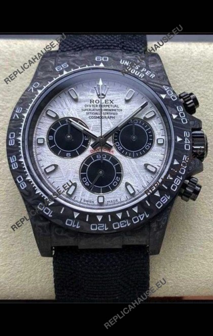 Rolex Daytona Black Carbon Fiber Meteorite Dial Nylon Strap Super Clone Watch 