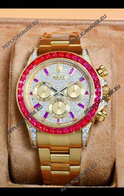 Rolex Daytona 116568 Rose Gold Moissanites Paved Dial Super Clone Watch 