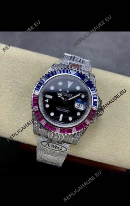 Rolex GMT Masters II Iced Out Super Clone Blue/Red Sapphires Super Clone Watch 