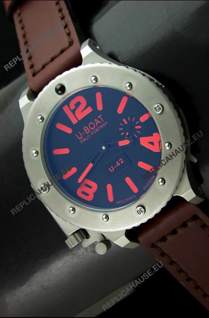 U Boat U-42 Diver Titanium Swiss Watch in Red Markers