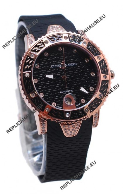 Ulysse Nardin Diver Pink Gold Watch in Black Dial