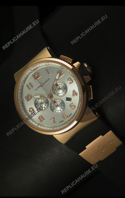 Ulysse Nardin Marine Chronograph Rose Gold Steel Arabic Black Dial - 1:1 Mirror Replica