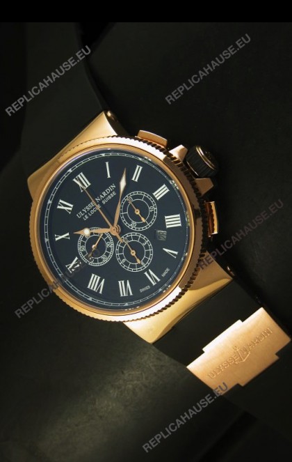 Ulysse Nardin Marine Chronograph Rose Gold Black Roman Black Dial - 1:1 Mirror Replica
