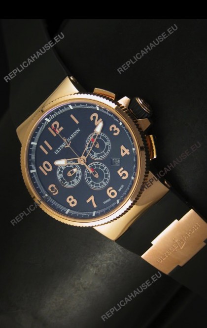 Ulysse Nardin Marine Chronograph Rose Gold Black Arabic Black Dial - 1:1 Mirror Replica