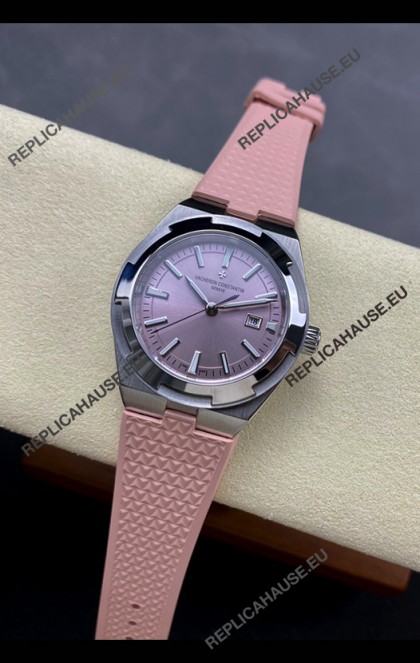 Vacheron Constantin Overseas 35MM Pink Dial Rubber Strap Super Clone Watch 