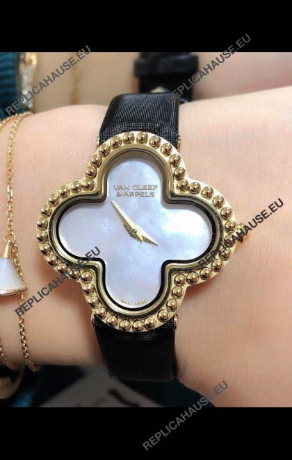 Van Cleef & Arpels Alhambra Yellow Gold Pearl Dial Watch 