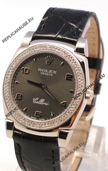 Rolex Cellini Cestello Ladies Swiss Watch in Grey Face and Diamonds Bezel 