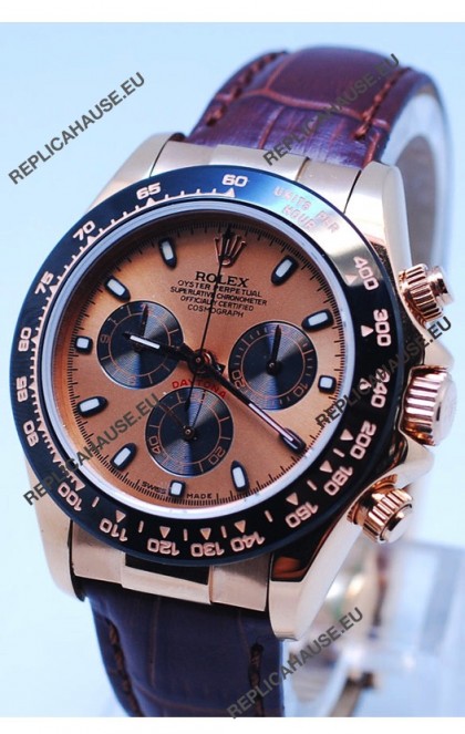 Rolex Daytona Chronograph MonoBloc Cerachrom Bezel Swiss Replica Watch in Rose Gold Plated Dial 