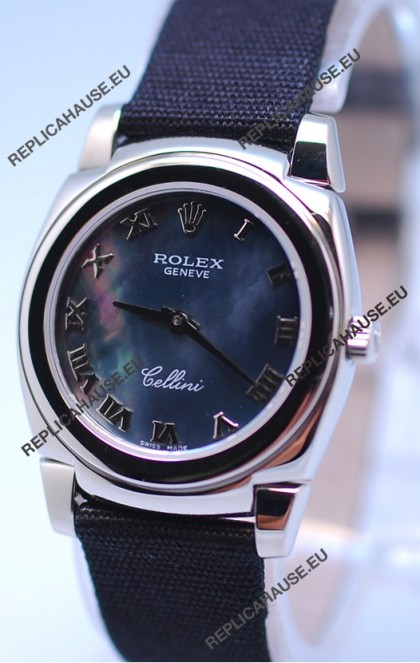 Rolex Cellini Cestello Ladies Swiss Watch in Black Pearl Face
