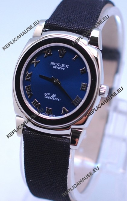 Rolex Cellini Cestello Ladies Swiss Watch in Blue Silver Face