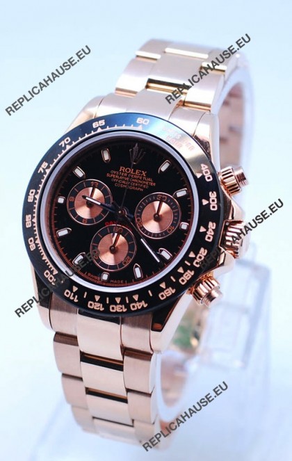 Rolex Daytona Chronograph MonoBloc Cerachrom Bezel Swiss Replica Watch in Rose Gold Plated