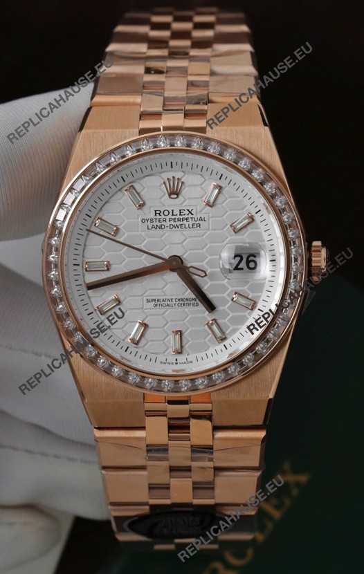 Rolex Land-Dweller 127335 Steel Honeycomb Rose Gold 40MM Swiss Replica Watch 