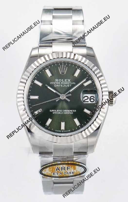 Rolex Super Clone Datejust ETA 2688 Movement 31MM Stainless Steel Case Green Dial Watch