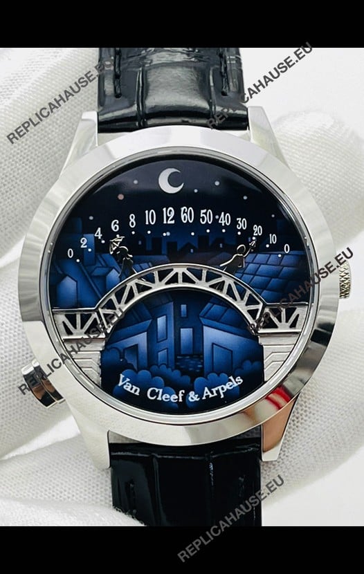 Van Cleef & Arpels Lady Arpels Pont des Amoureux in Stainless Steel Black Strap