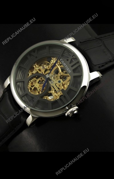 Cartier Ronde de Japanese Replica Watch in Skelton Grey & Gold Dial