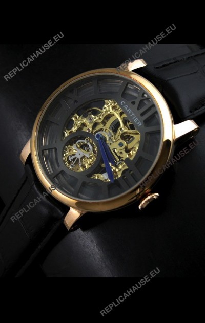 Cartier Ronde de Japanese Replica Watch in Skelton Gold Dial