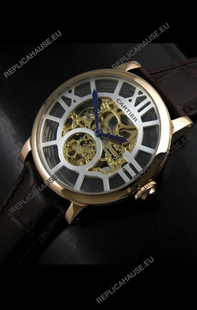 Cartier Ronde de Japanese Replica Watch in Skelton Gold Dial