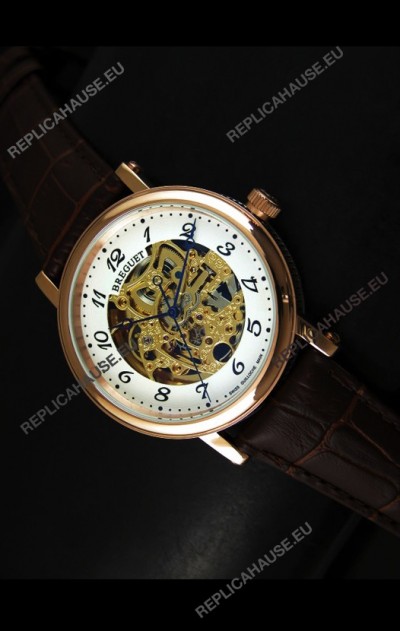 Breguet Classique Japanese Automatic Watch in Gold Skeleton Dial - Arabic Hour Numerals