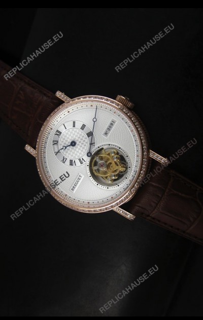 Breguet Classique Tourbillon Swiss Replica Watch in Rose Gold with Diamonds Bezel
