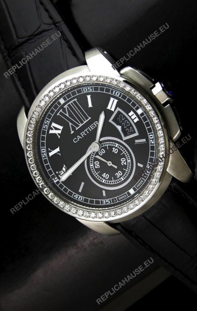 Cartier Calibre de Japanese Replica Watch in Black Dial