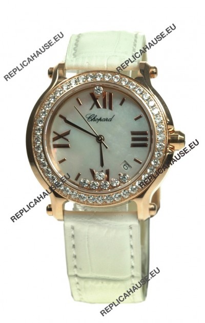 Chopard Happy Sport Swiss Ladies Swiss Replica Gold Watch in Diamond Bezel
