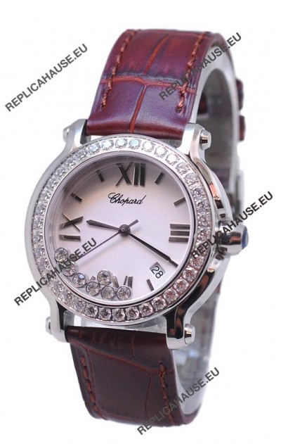 Chopard Happy Sport Star Shaped Diamonds Swiss Watch in Brown Strap