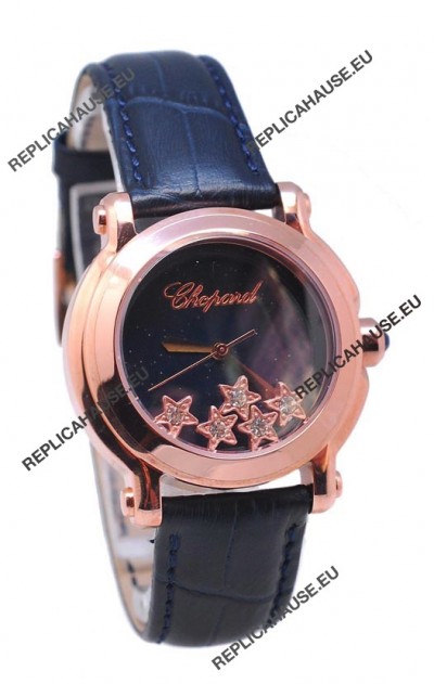 Chopard Happy Sport Star Shaped Diamonds Swiss Rose Gold Watch 
