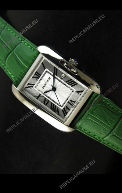 Cartier Tank Ladies Replica Watch in Steel Case/Green Strap