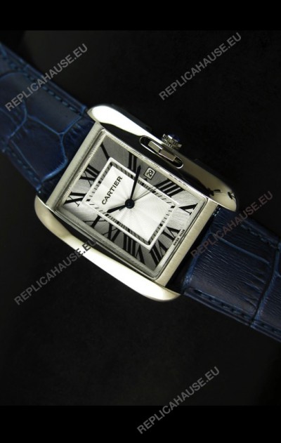 Cartier Tank Ladies Replica Watch in Steel Case/Purple Strap