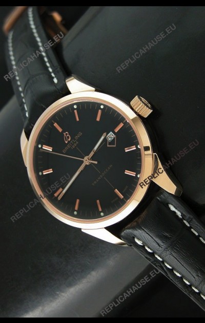 Breitling Transocean Rose Gold Black Dial Swiss Watch